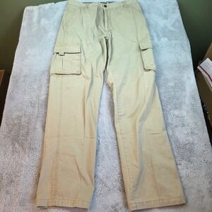 Plugg Cotton Twill Straight Leg Cargo Pants Mens 33/34 Khaki Tan